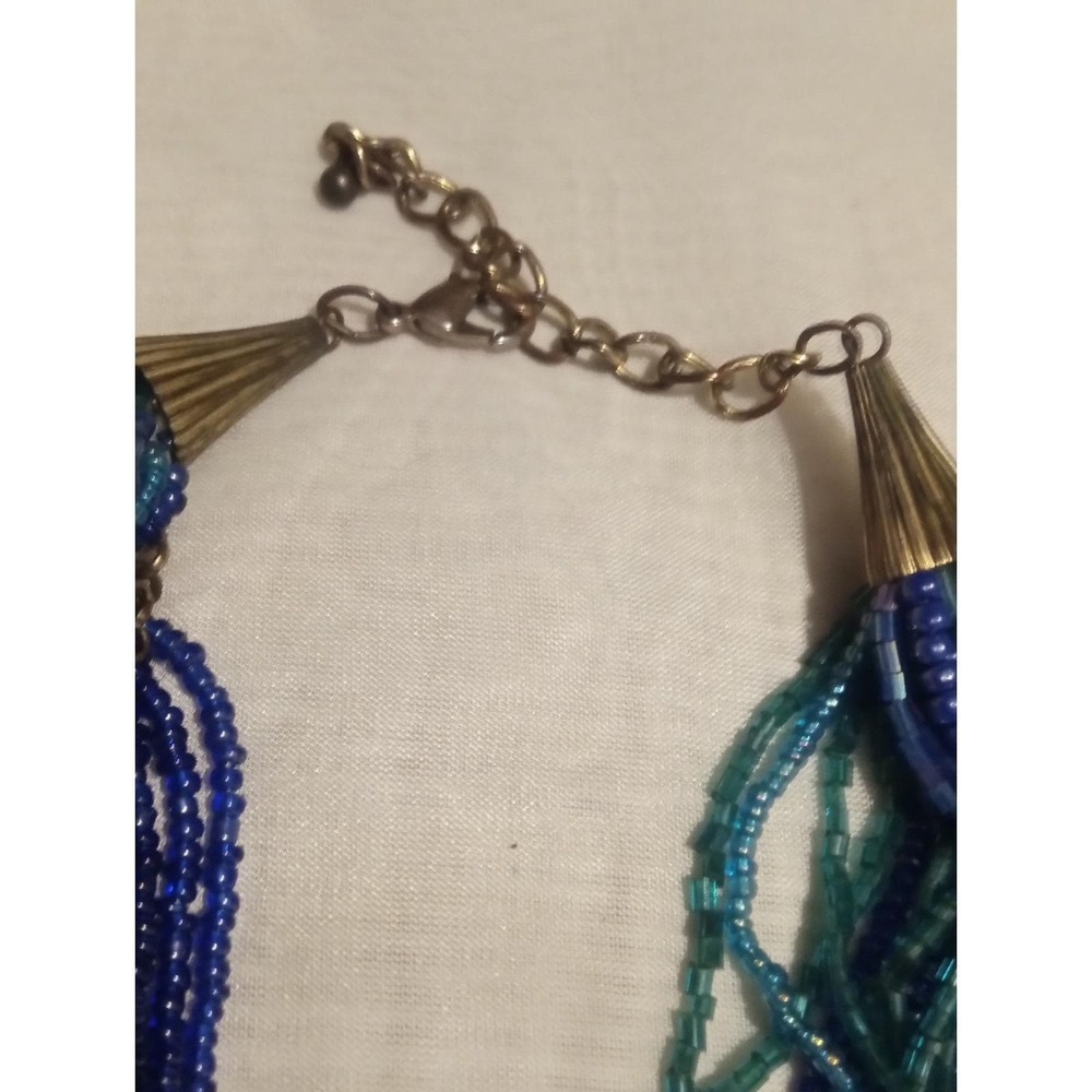 Layered Blue and Blue/Green Beaded Statement Necklace